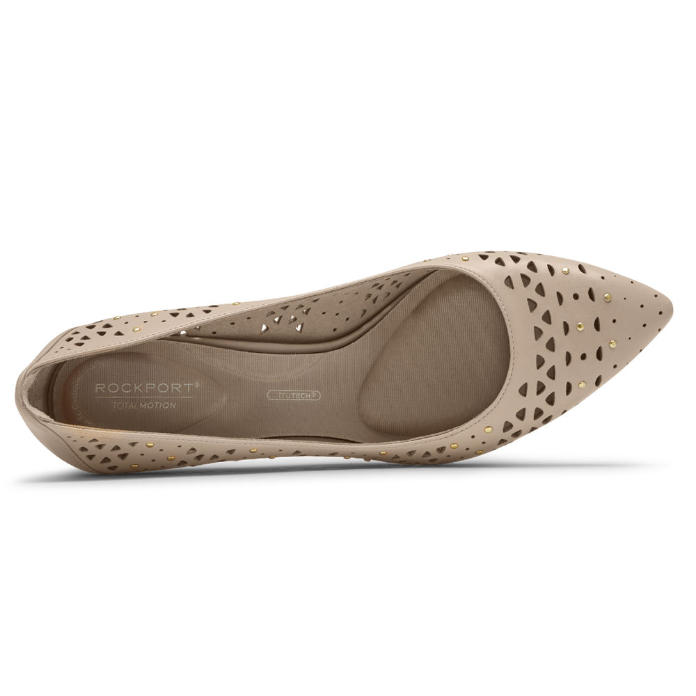 Rockport Hæler Sko Dame Beige - Total Motion 75Mm Perforated Studded - ILZF08372